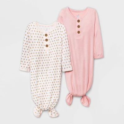 Baby Girls' 2pk Modal Tie NightGown - Cloud Island™ Pink 4 Baby Girls' 2pk Modal Tie NightGown - Cloud Island™ Pink - Image 4