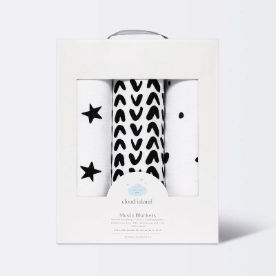 Muslin Swaddle Blanket - Cloud Island™ - Black/White - 3pk 2 Muslin Swaddle Blanket - Cloud Island™ - Black/White - 3pk - Image 2