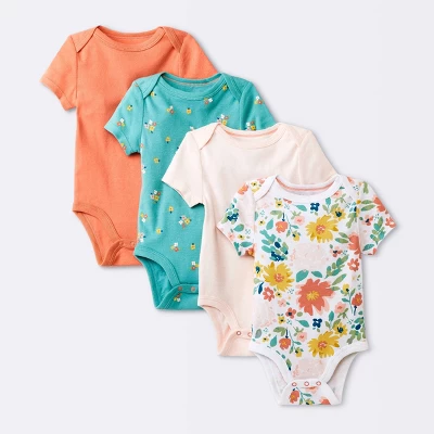 Baby Girls' 4pk Short Sleeve Bodysuit - Cloud Island™ Floral 4 Baby Girls' 4pk Short Sleeve Bodysuit - Cloud Island™ Floral - Image 4